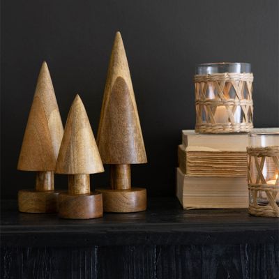 Wooden Tree On Pedestal Set of 3