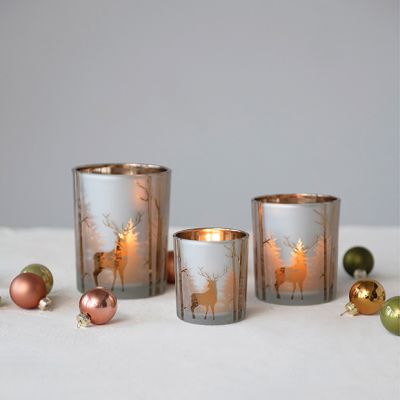 Woodland Charms Mercury Glass Candle Holder 4 Inch