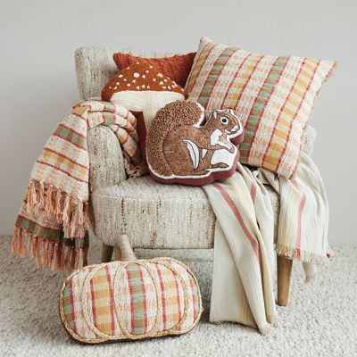 Woodland Squirrel Embroidered Accent Pillow