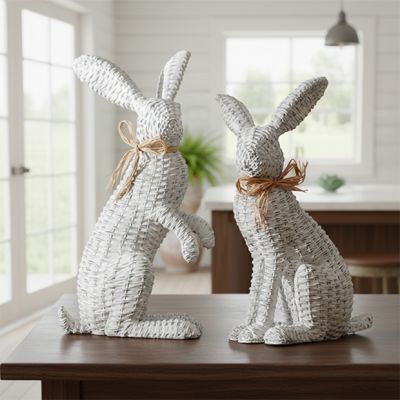 Woven Basket Bunny Figure Set of 2