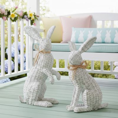 Woven Basket Bunny Figure Set of 2
