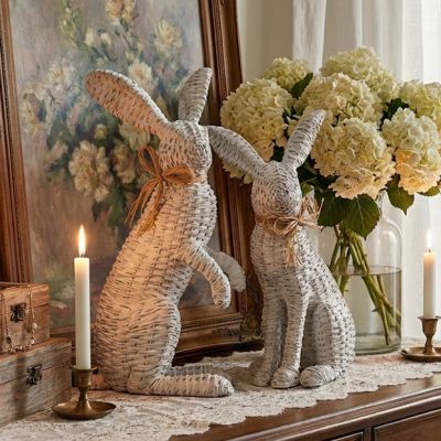 Woven Basket Bunny Figure Set of 2