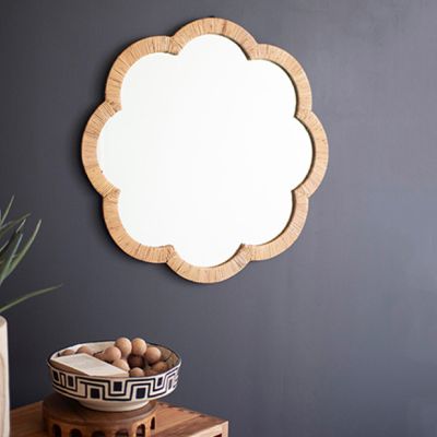 Woven Cane Framed Flower Wall Mirror