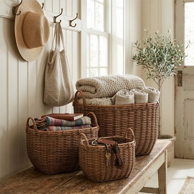 Woven Handled Produce Baskets Set of 3