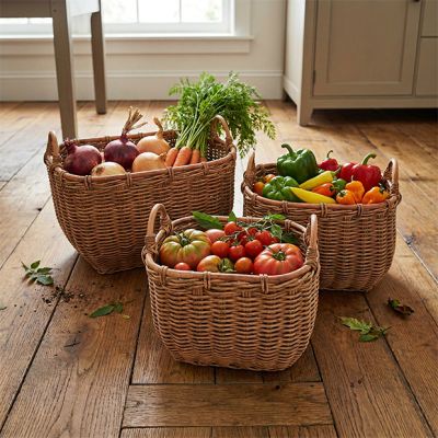 Woven Handled Produce Baskets Set of 3