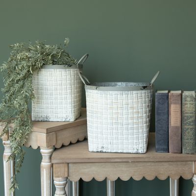 Woven Metal Handled Basket Buckets Set of 2
