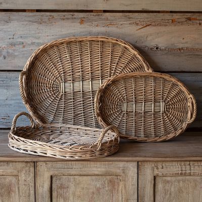 Woven Oval Basket Tray Set of 3