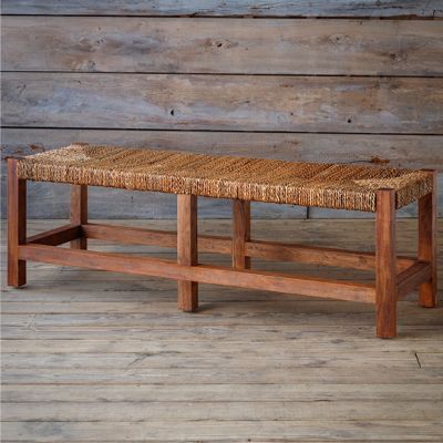 Woven Rattan and Wood Bench | SHIPS FREE
