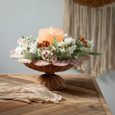 Woven Rattan Bowl On Pedestal Base Set of 2