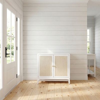 Woven Rattan Front White Accent Cabinet