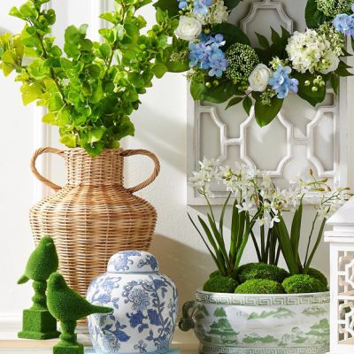 Woven Rattan Ginger Jar Vase with Handles