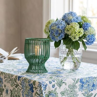 Woven Rattan Green Lantern with Glass Insert