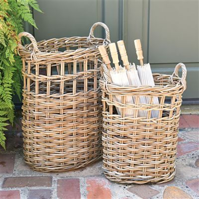 Woven Rattan Handled Storage Baskets Set of 2