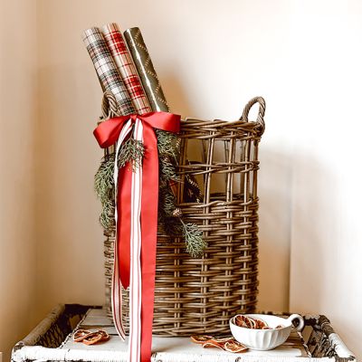 Woven Rattan Handled Storage Baskets Set of 2