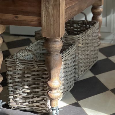 Woven Rectangle Rattan Basket With Handles Set of 2