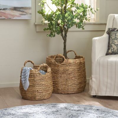 Woven Round Linen Basket Set of 2