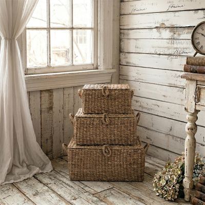 Woven Seagrass Handled Storage Box Set of 3