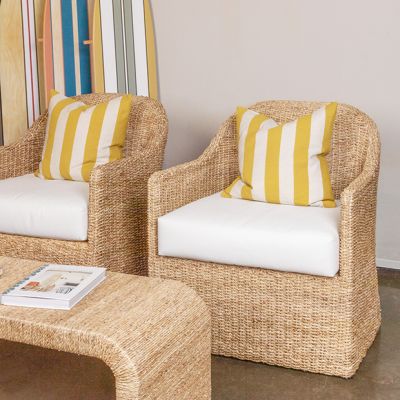 Woven Water Hyacinth Cushioned Accent Chair