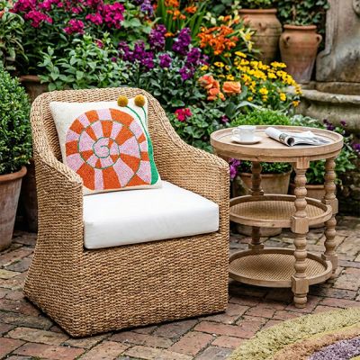 Woven Water Hyacinth Cushioned Accent Chair