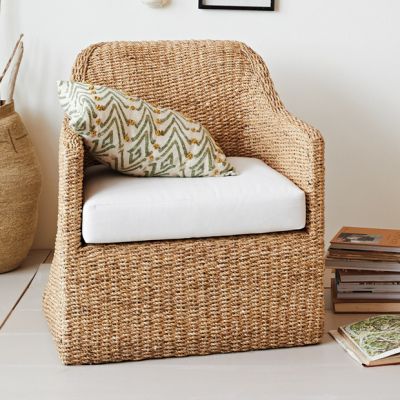 Woven Water Hyacinth Cushioned Accent Chair