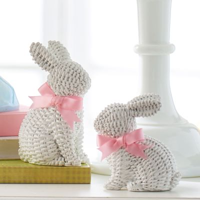 Woven White Bunny With Bow Set of 2