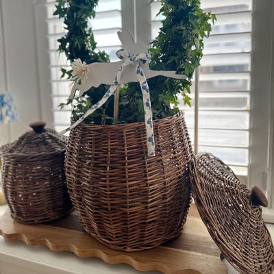 Woven Wicker Canister with Lid Set of 2