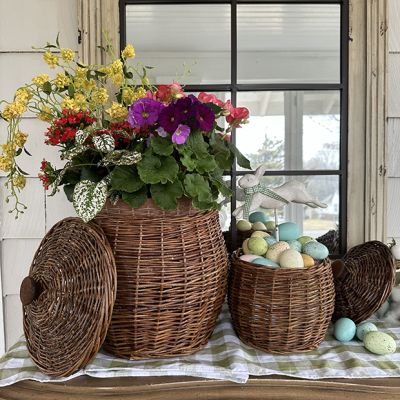 Woven Wicker Canister with Lid Set of 2