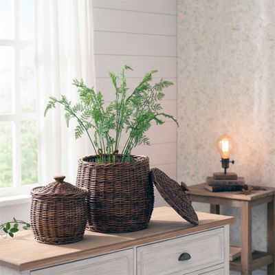 Woven Wicker Canister with Lid Set of 2