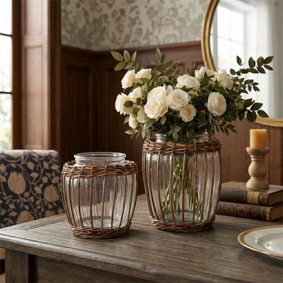 Woven Willow Glass Jar Vase