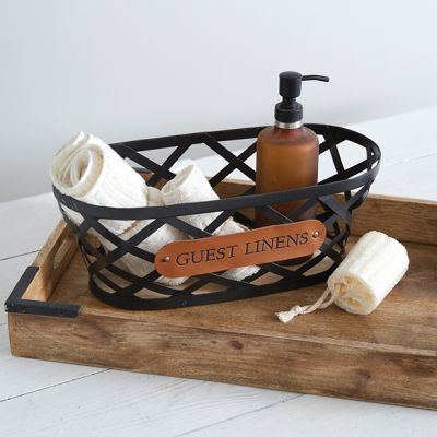 Woven Wood Guest Linens Basket