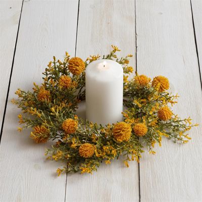 Yellow Billy Buttons Floral Candle Ring Wreath Set of 2