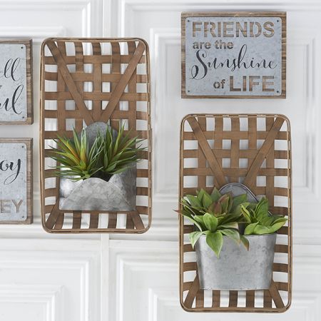 tobacco wall pocket basket Set of 2 Add vintage charm to your decor with the Tobacco Wall Basket Elements Set of 2 Woven