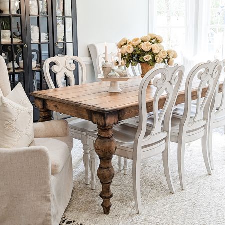 Turned leg antique table ろくろ脚 Reclaimed Pine Turned Leg Dining Table | Antique Farmhouse