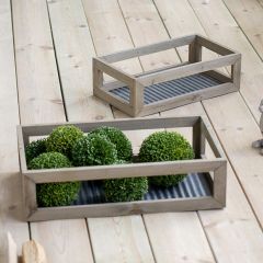 Corrugated Metal And Wood Tray Set of 2