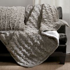 Ruched Faux Fur Throw Blanket Grey