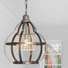 Metal Cage Pendant Light With Crystals
