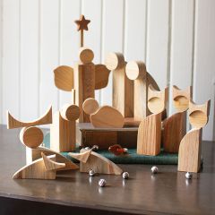 Recycled Wood Modern Nativity Set 12 Pieces