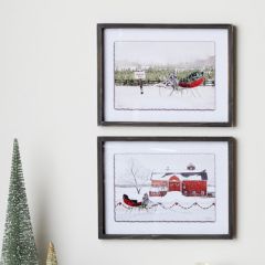Framed Holiday Sleigh Prints Set of 2