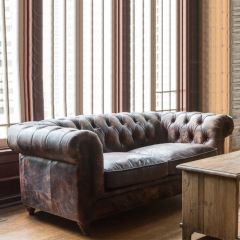 Distressed Leather 2 Cushion Chesterfield Sofa