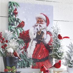 Lit Santa With Tree Wall Art