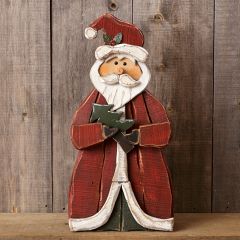 Wooden Santa Holding Tree Figurine
