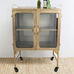 Metal Cabinet With Wheels and Glass Doors
