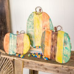 Recycled Wood Painted Pumpkins Set of 3
