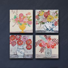 Floral Wood Block Wall Decor Collection Set of 4