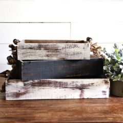 Distressed Wood Box Trays Set of 3