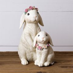 Sitting Bunnies Statue With Flower Crown