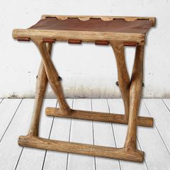 Mango Wood and Leather Folding Stool