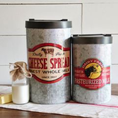 Vintage Style Label Metal Canisters Set of 2
