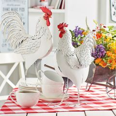 Hen and Rooster Table Sculpture Set of 2