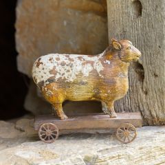 Primitive Sheep On Wheels Figurine